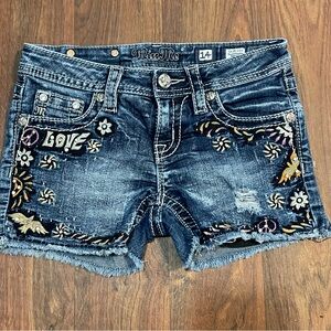 Miss Me Hippie Love Peace Girl’s Shorts Size 14